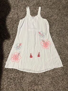 Women’s White Floral Embroidered Swim Coverup with Tassel Detail